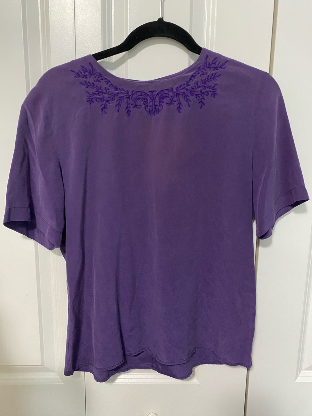 YL by Yair Purple Embroidered Silk Short Sleeve Top